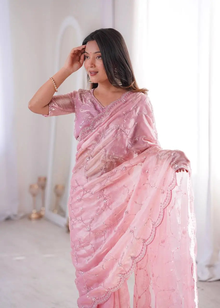 Premium Two Tone Silk Saree with Beads Work for Festive and Wedding Wear