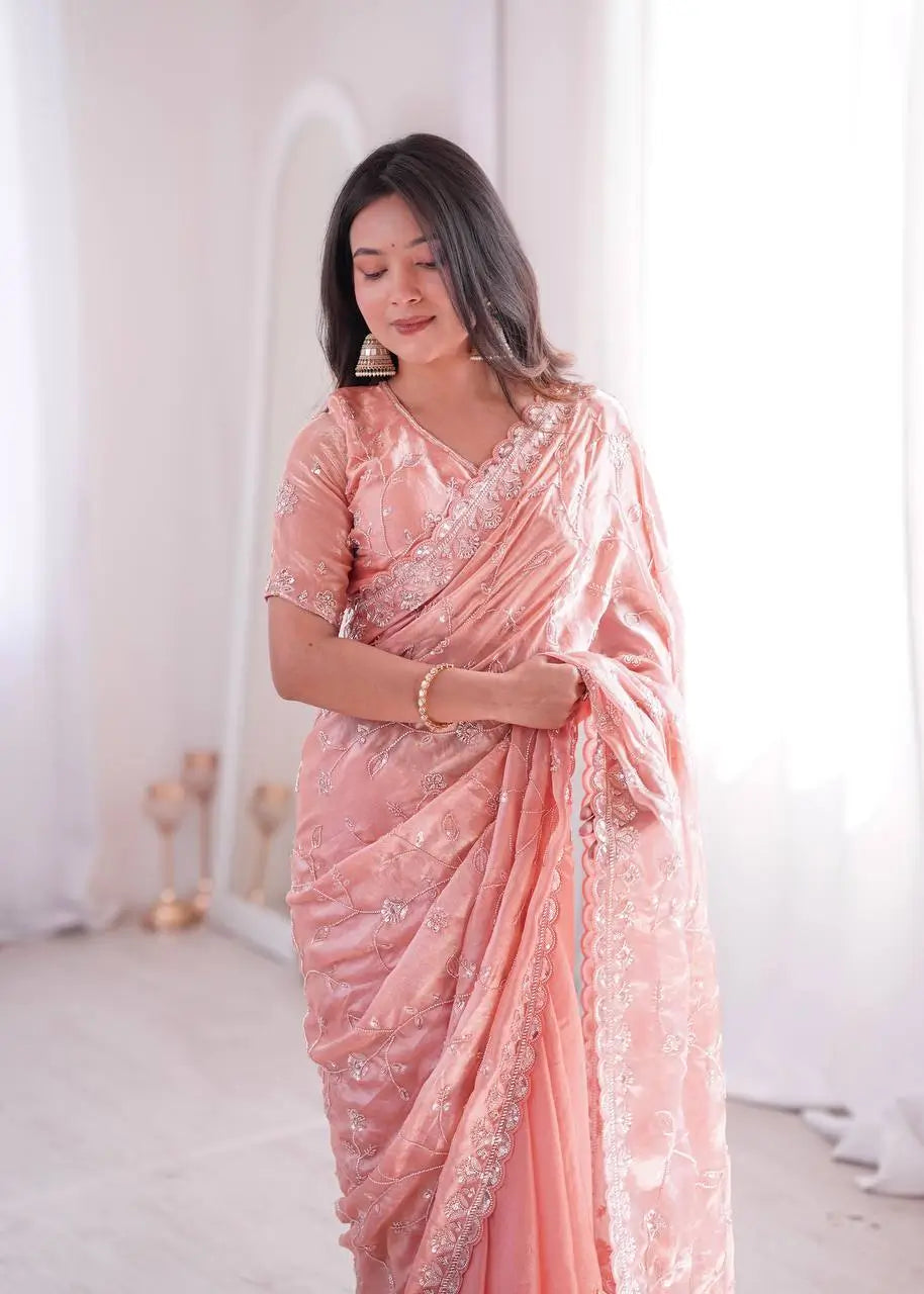 Premium Two Tone Silk Saree with Beads Work for Festive and Wedding Wear