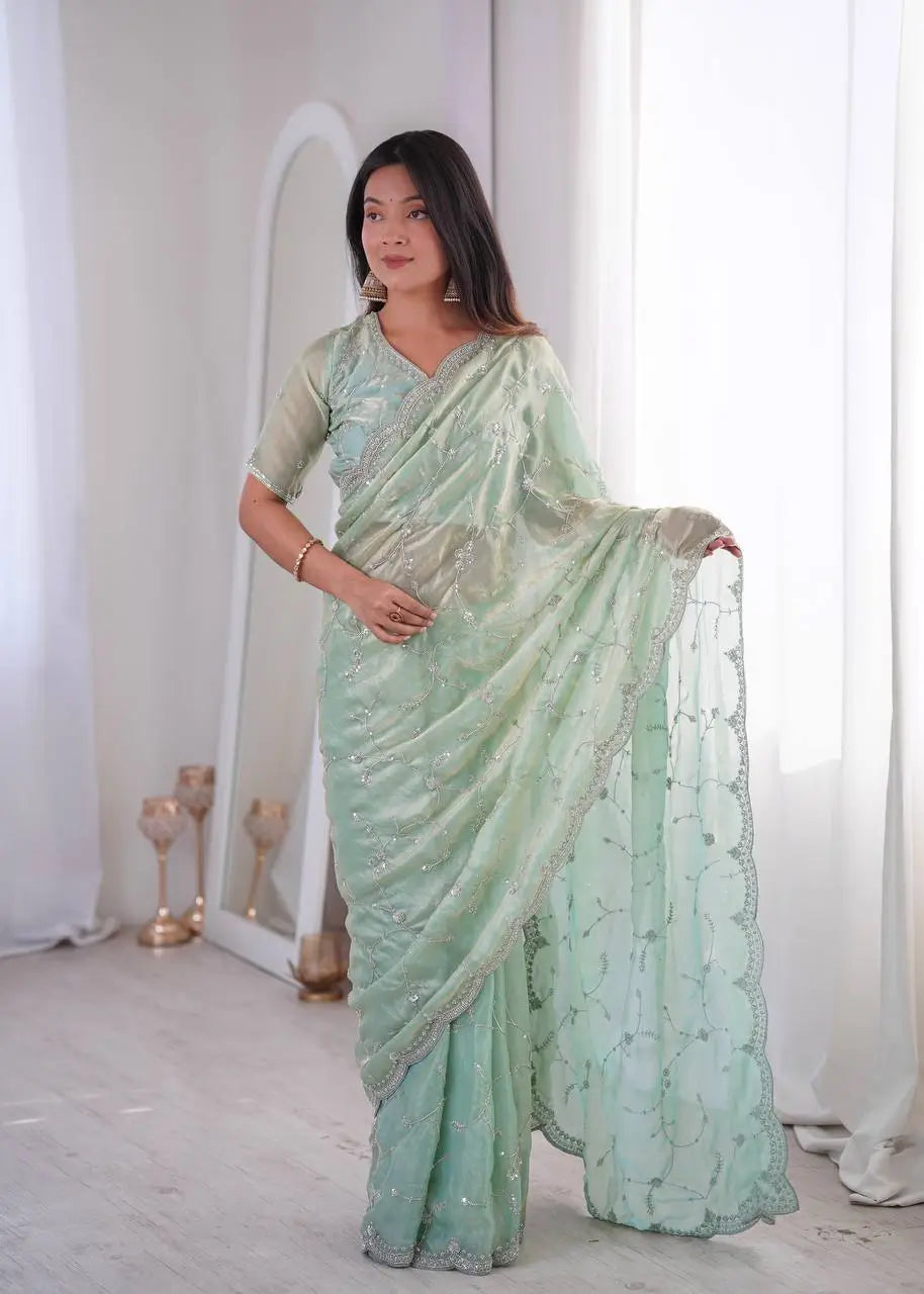 Premium Two Tone Silk Saree with Beads Work for Festive and Wedding Wear