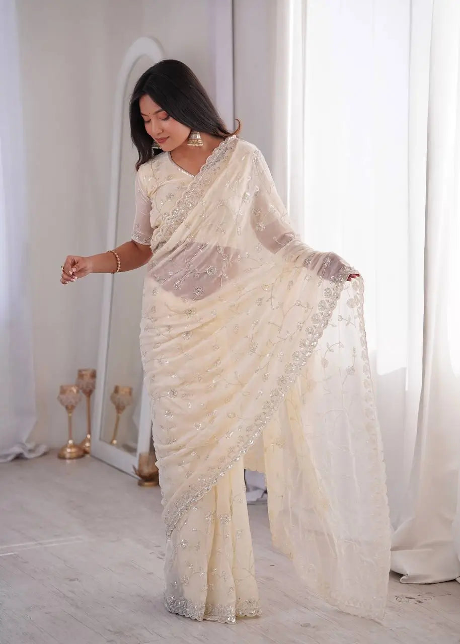 Premium Two Tone Silk Saree with Beads Work for Festive and Wedding Wear
