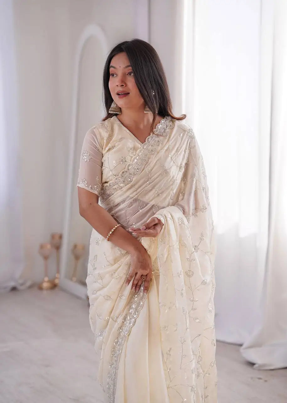 Premium Two Tone Silk Saree with Beads Work for Festive and Wedding Wear