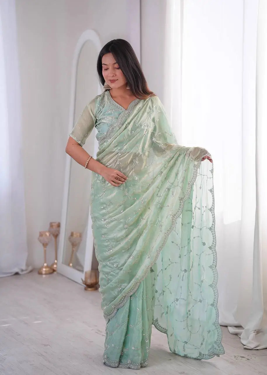 Premium Two Tone Silk Saree with Beads Work for Festive and Wedding Wear