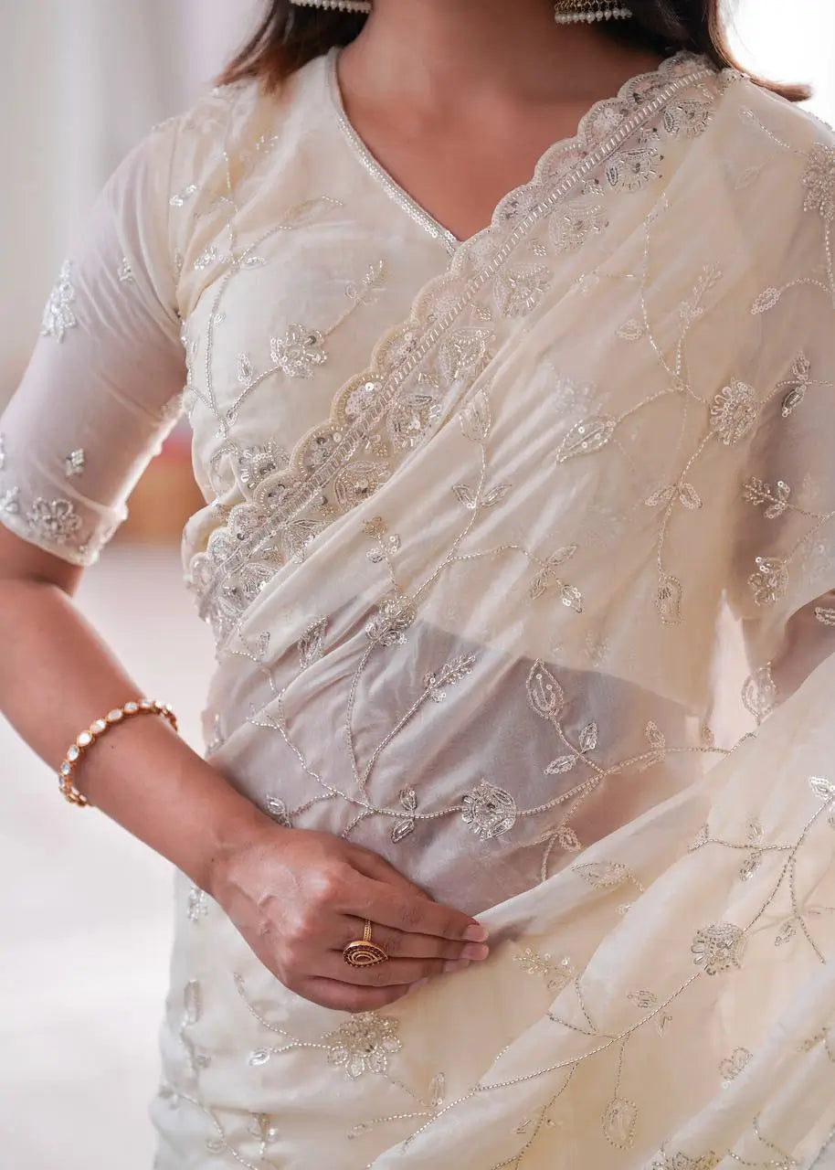 Premium Two Tone Silk Saree with Beads Work for Festive and Wedding Wear