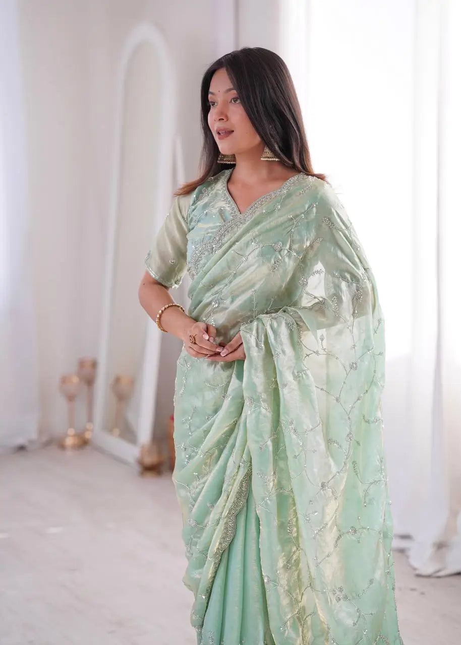 Premium Two Tone Silk Saree with Beads Work for Festive and Wedding Wear