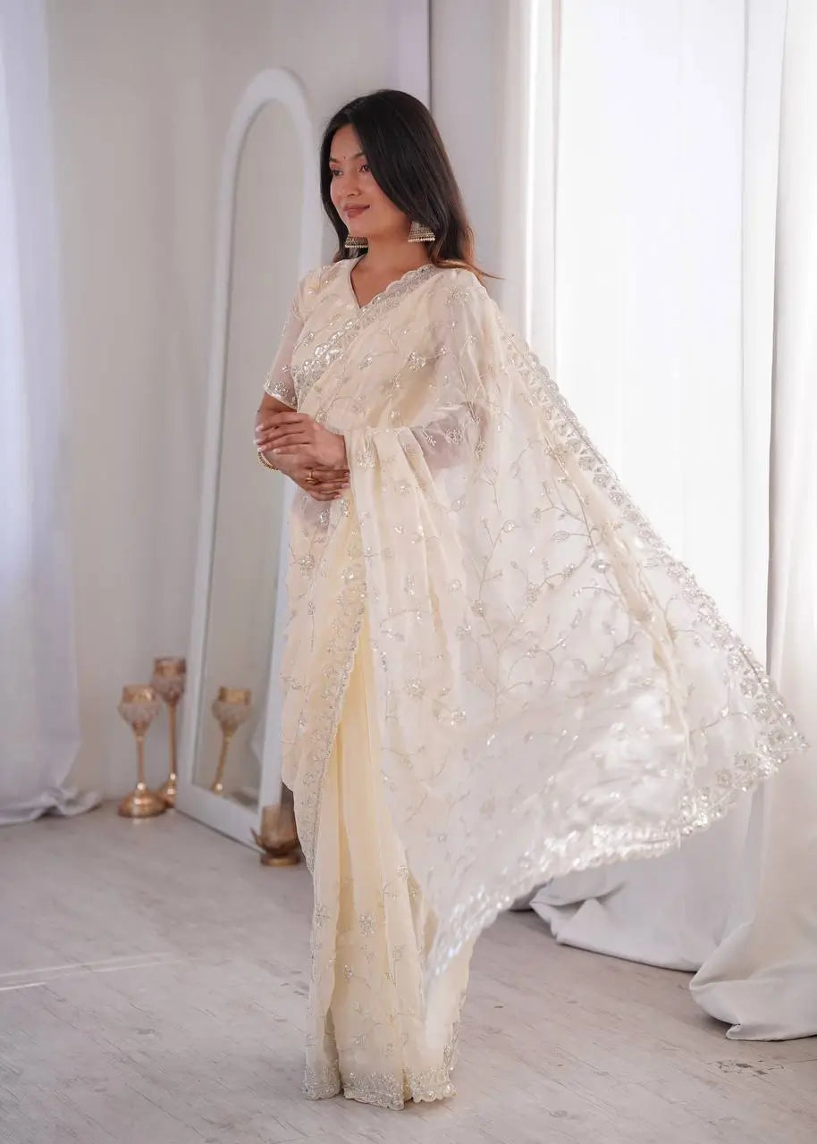 Premium Two Tone Silk Saree with Beads Work for Festive and Wedding Wear