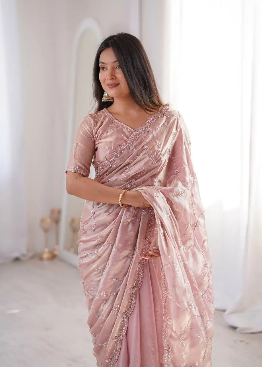 Premium Two Tone Silk Saree with Beads Work for Festive and Wedding Wear