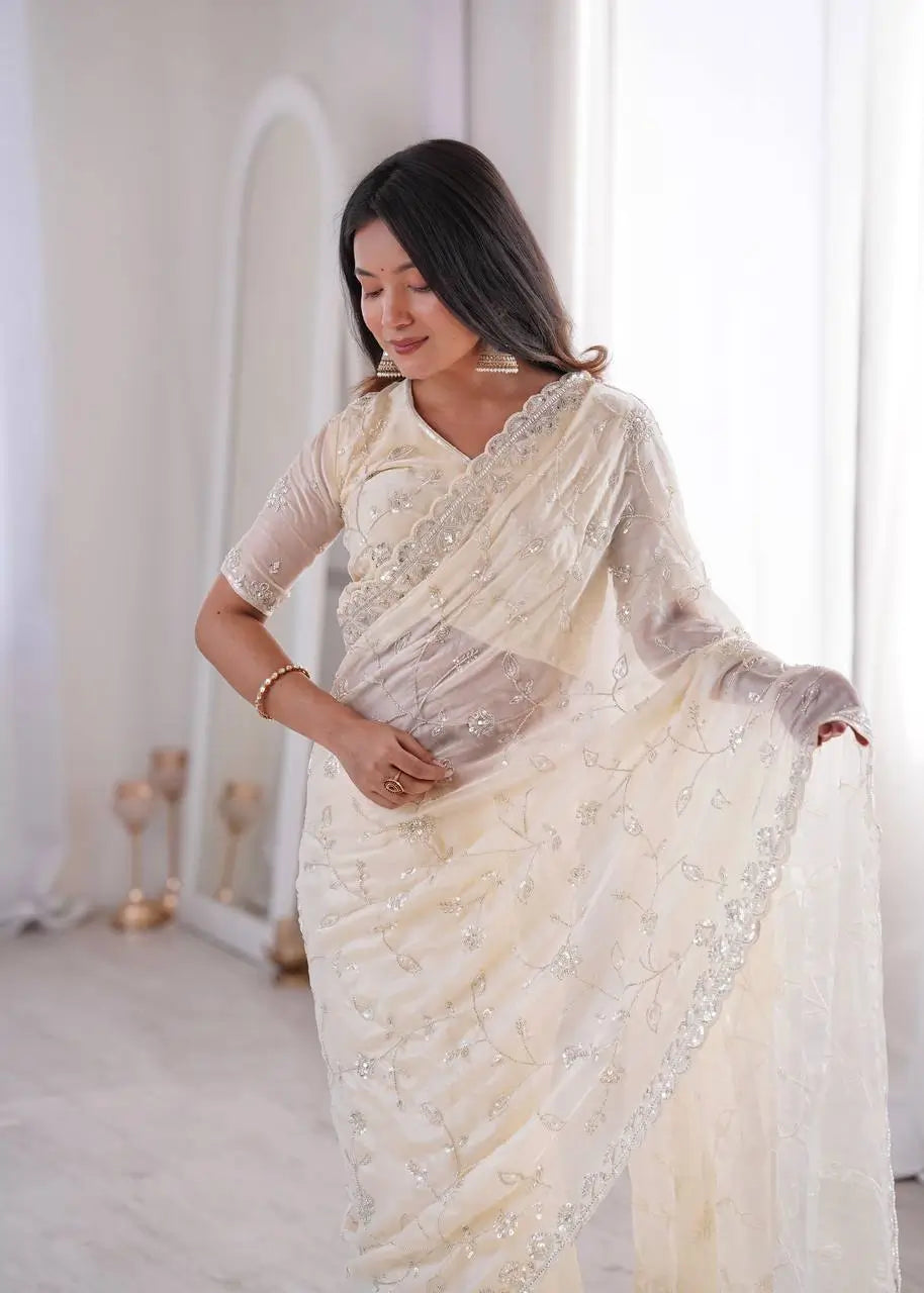 Premium Two Tone Silk Saree with Beads Work for Festive and Wedding Wear