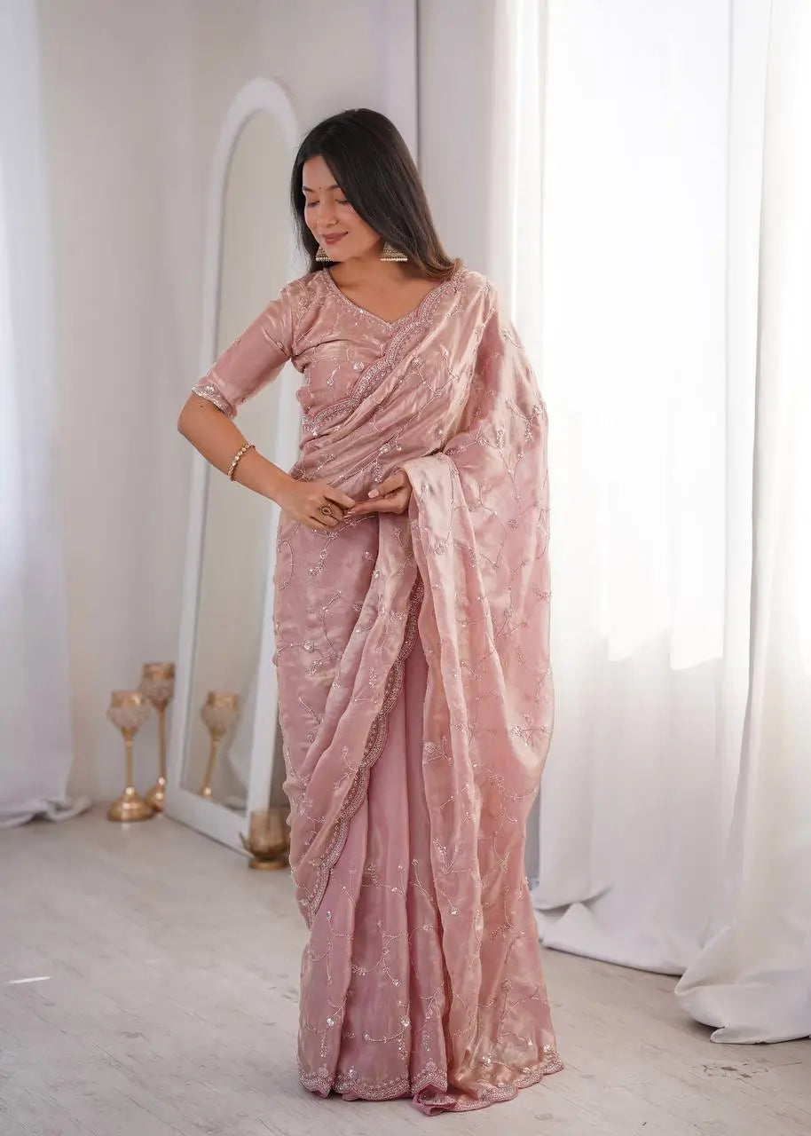 Premium Two Tone Silk Saree with Beads Work for Festive and Wedding Wear