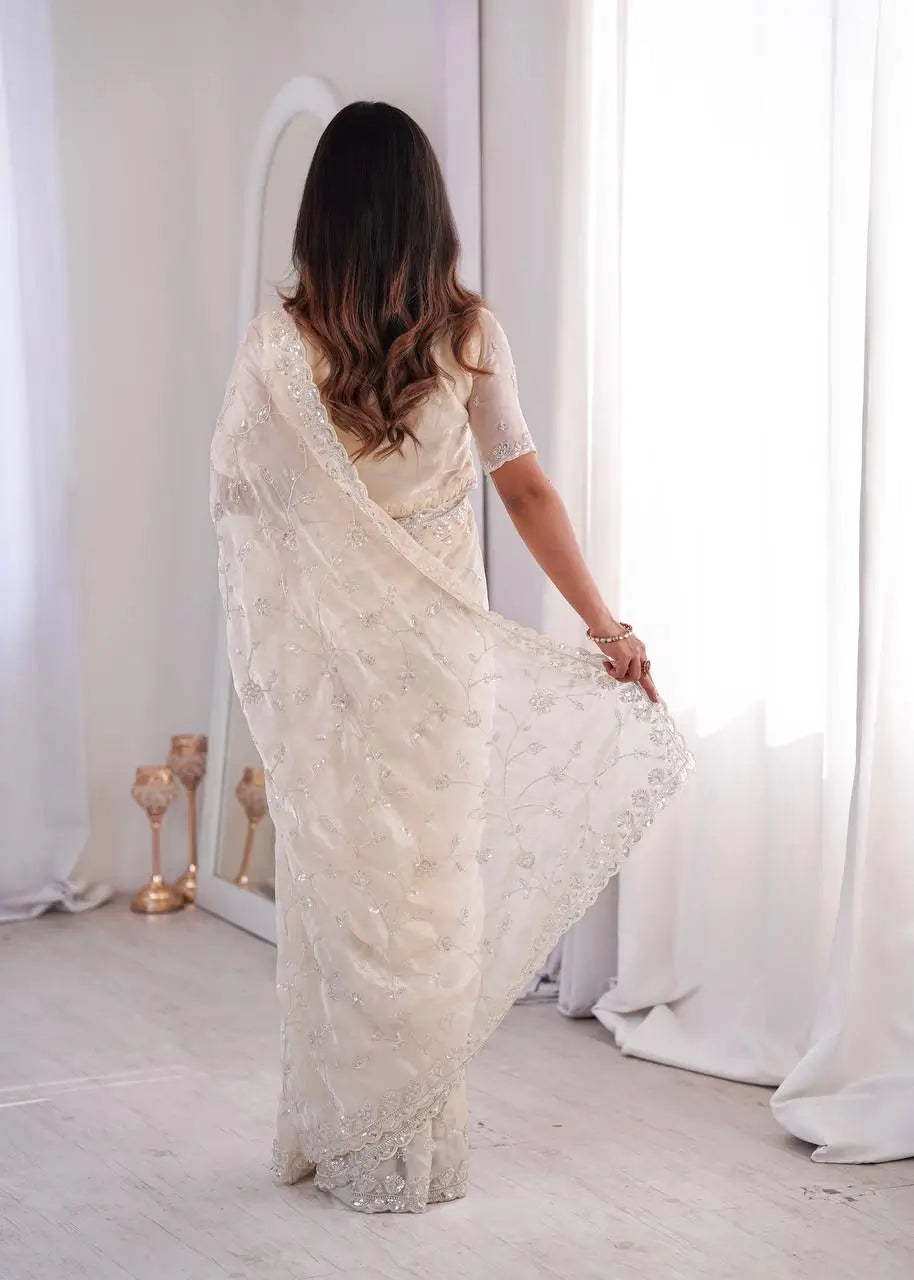 Premium Two Tone Silk Saree with Beads Work for Festive and Wedding Wear