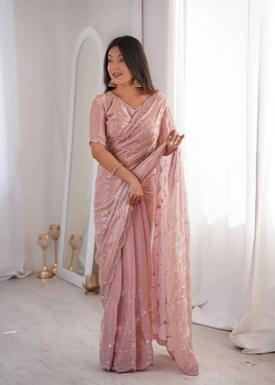 Premium Two Tone Silk Saree with Beads Work for Festive and Wedding Wear