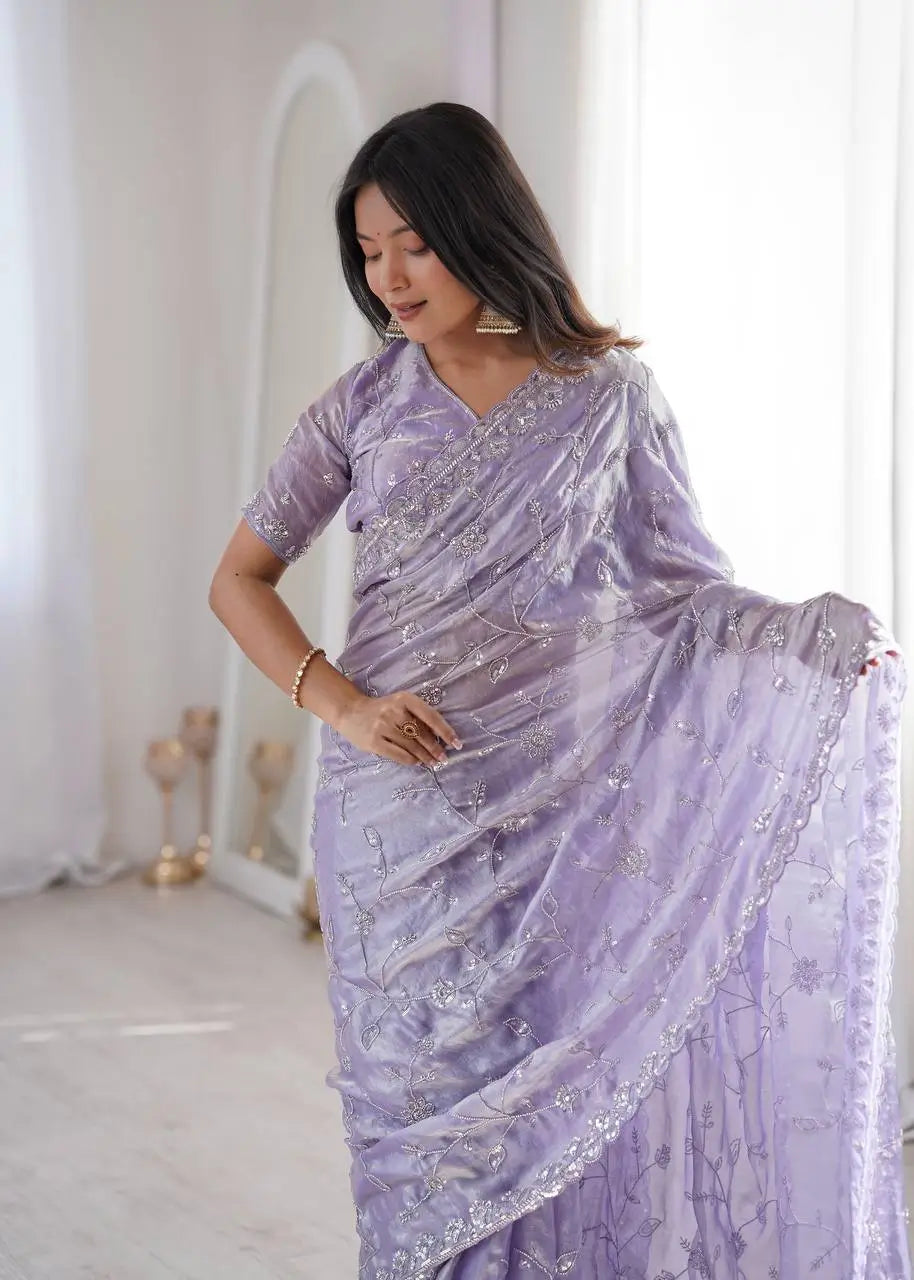 Premium Two Tone Silk Saree with Beads Work for Festive and Wedding Wear