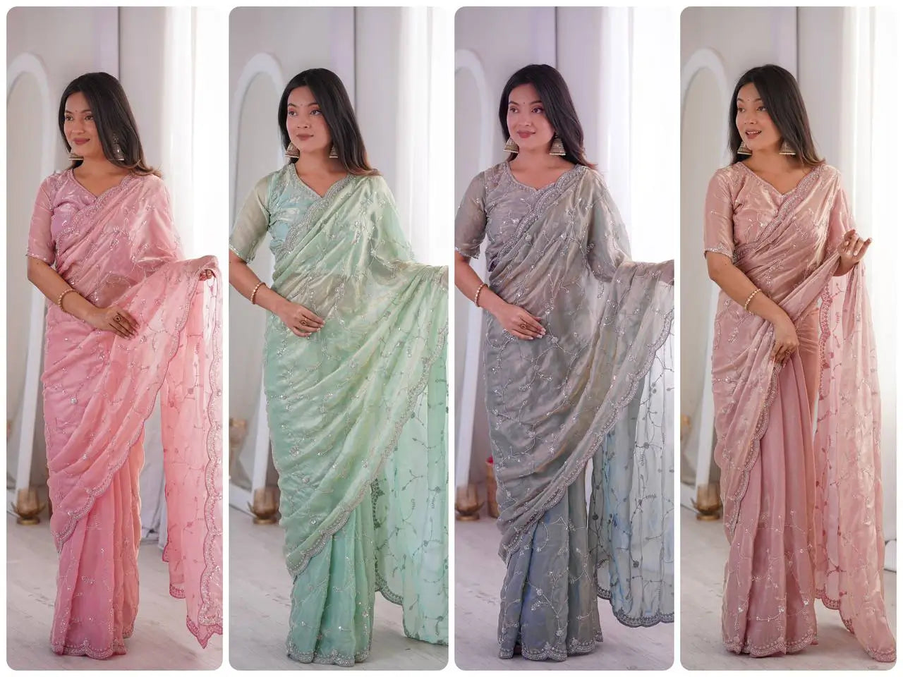 Premium Two Tone Silk Saree with Beads Work for Festive and Wedding Wear
