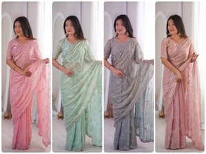 Premium Two Tone Silk Saree with Beads Work for Festive and Wedding Wear