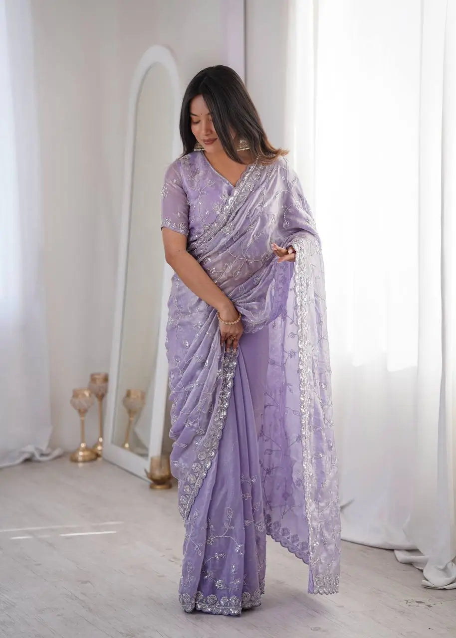 Premium Two Tone Silk Saree with Beads Work for Festive and Wedding Wear