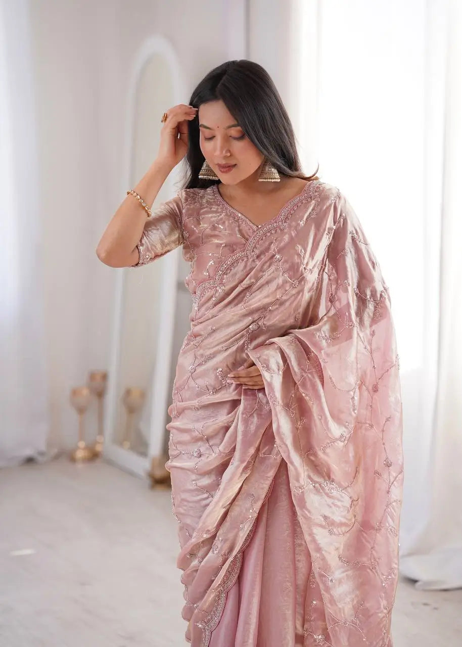 Premium Two Tone Silk Saree with Beads Work for Festive and Wedding Wear