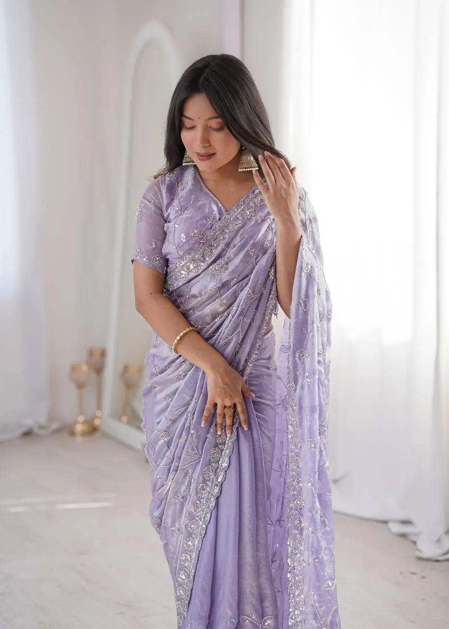 Premium Two Tone Silk Saree with Beads Work for Festive and Wedding Wear
