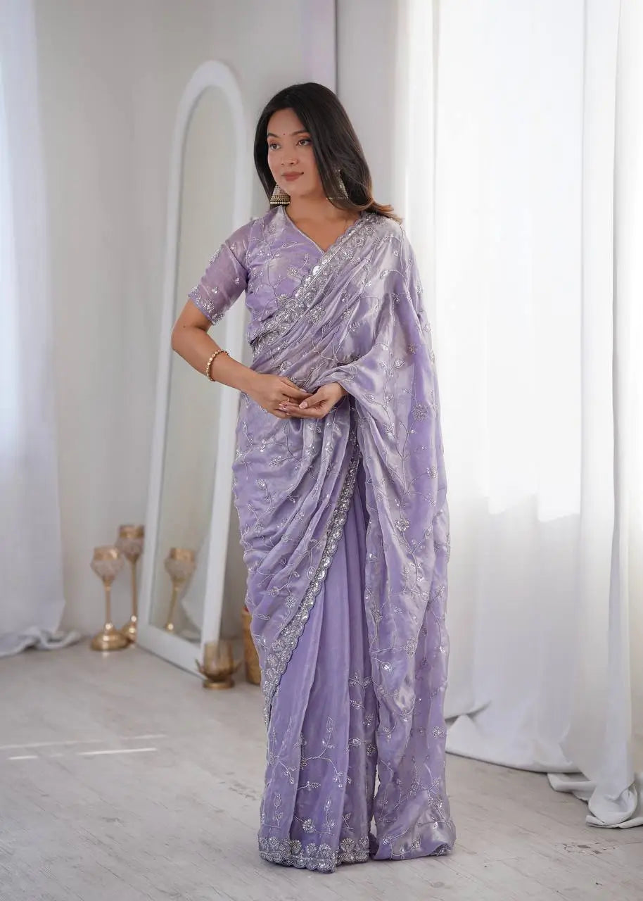 Premium Two Tone Silk Saree with Beads Work for Festive and Wedding Wear