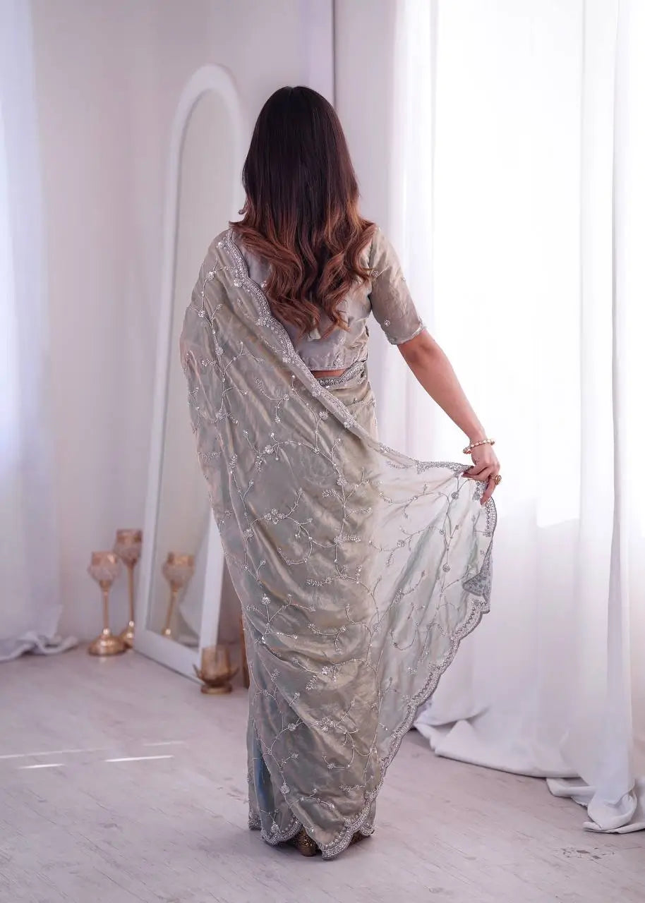 Premium Two Tone Silk Saree with Beads Work for Festive and Wedding Wear