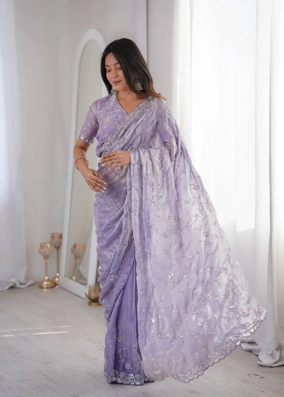Premium Two Tone Silk Saree with Beads Work for Festive and Wedding Wear