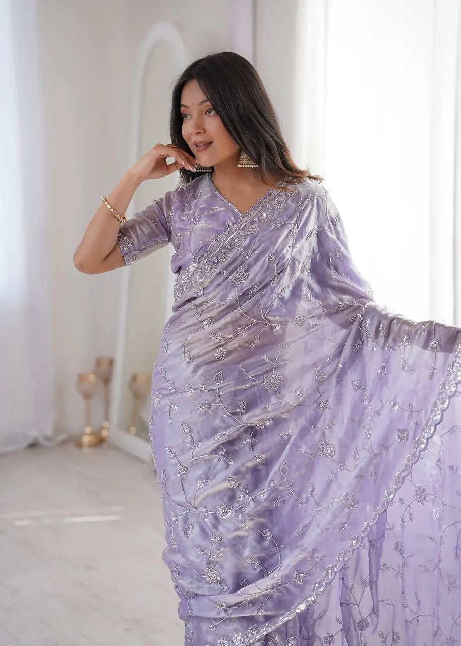 Premium Two Tone Silk Saree with Beads Work for Festive and Wedding Wear