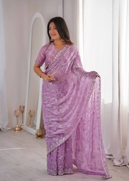 Premium Two Tone Silk Saree with Beads Work for Festive and Wedding Wear