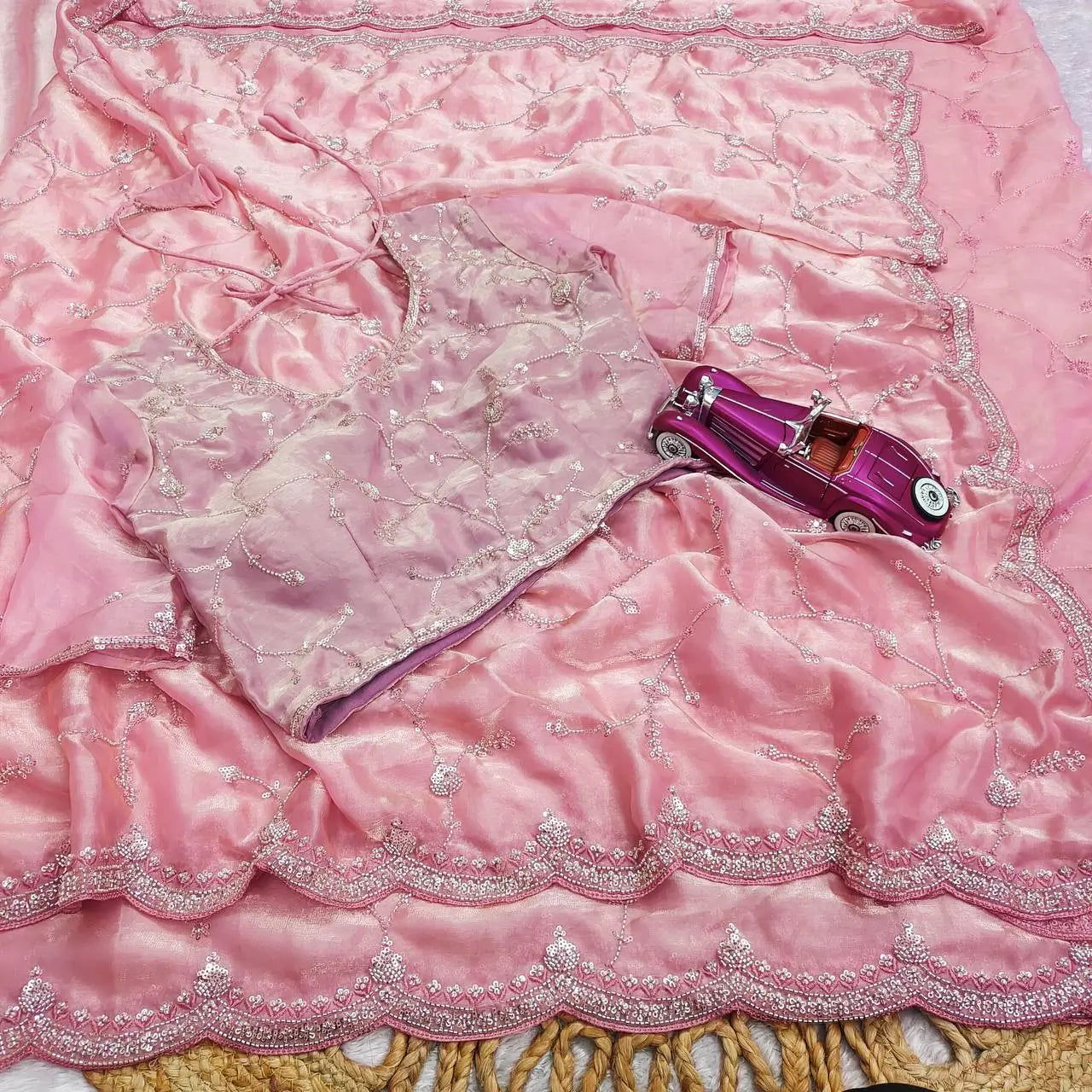 Premium Two Tone Silk Saree with Beads Work for Festive and Wedding Wear