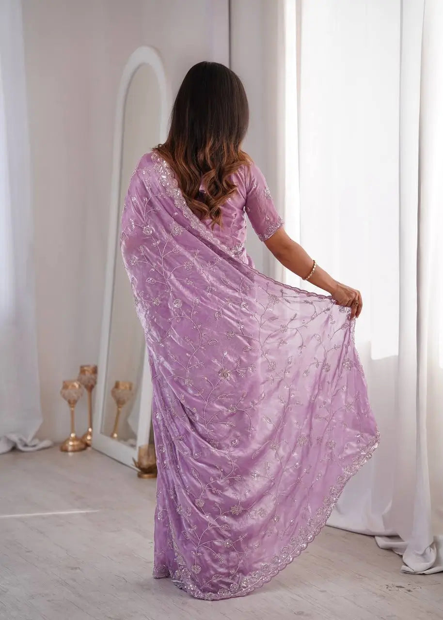 Premium Two Tone Silk Saree with Beads Work for Festive and Wedding Wear