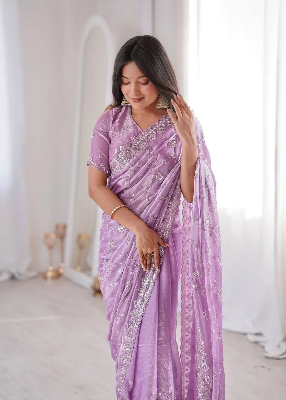 Premium Two Tone Silk Saree with Beads Work for Festive and Wedding Wear