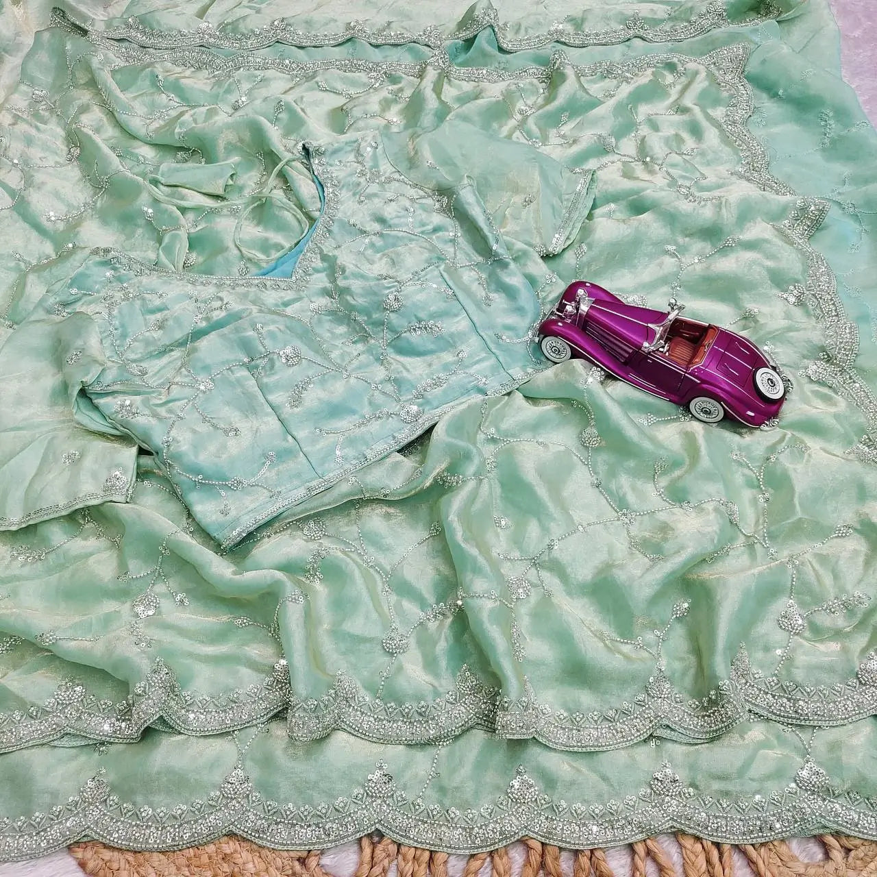 Premium Two Tone Silk Saree with Beads Work for Festive and Wedding Wear