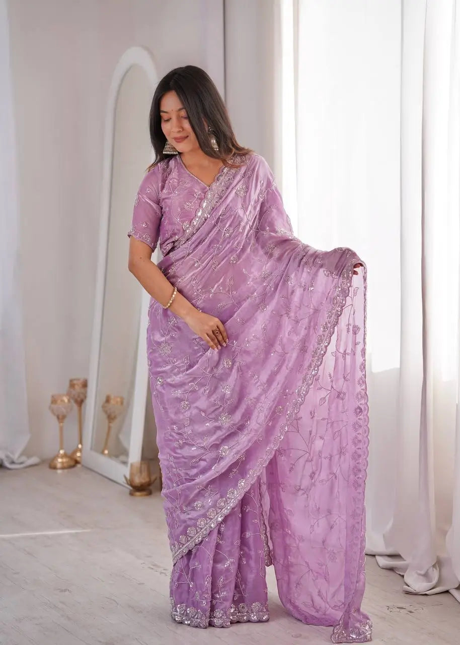 Premium Two Tone Silk Saree with Beads Work for Festive and Wedding Wear
