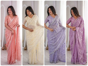 Premium Two Tone Silk Saree with Beads Work for Festive and Wedding Wear