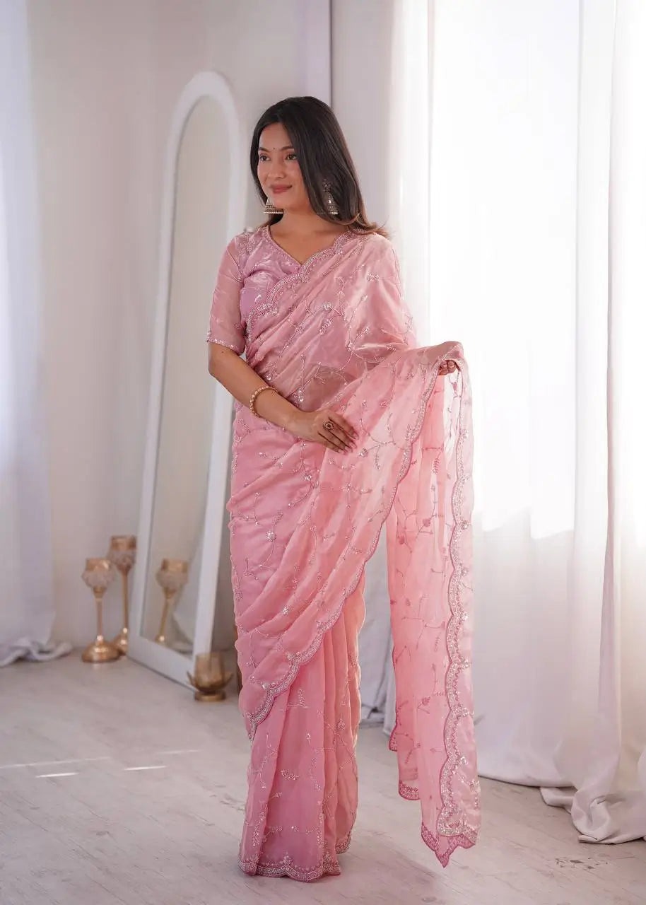 Premium Two Tone Silk Saree with Beads Work for Festive and Wedding Wear
