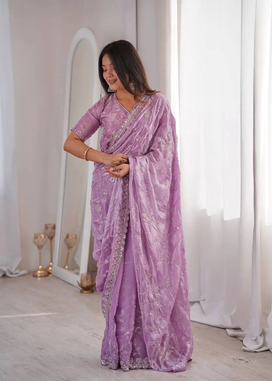 Premium Two Tone Silk Saree with Beads Work for Festive and Wedding Wear