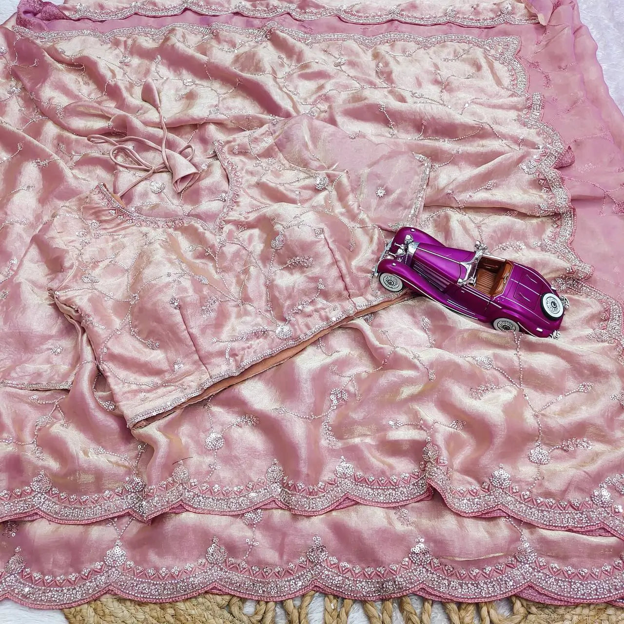 Premium Two Tone Silk Saree with Beads Work for Festive and Wedding Wear