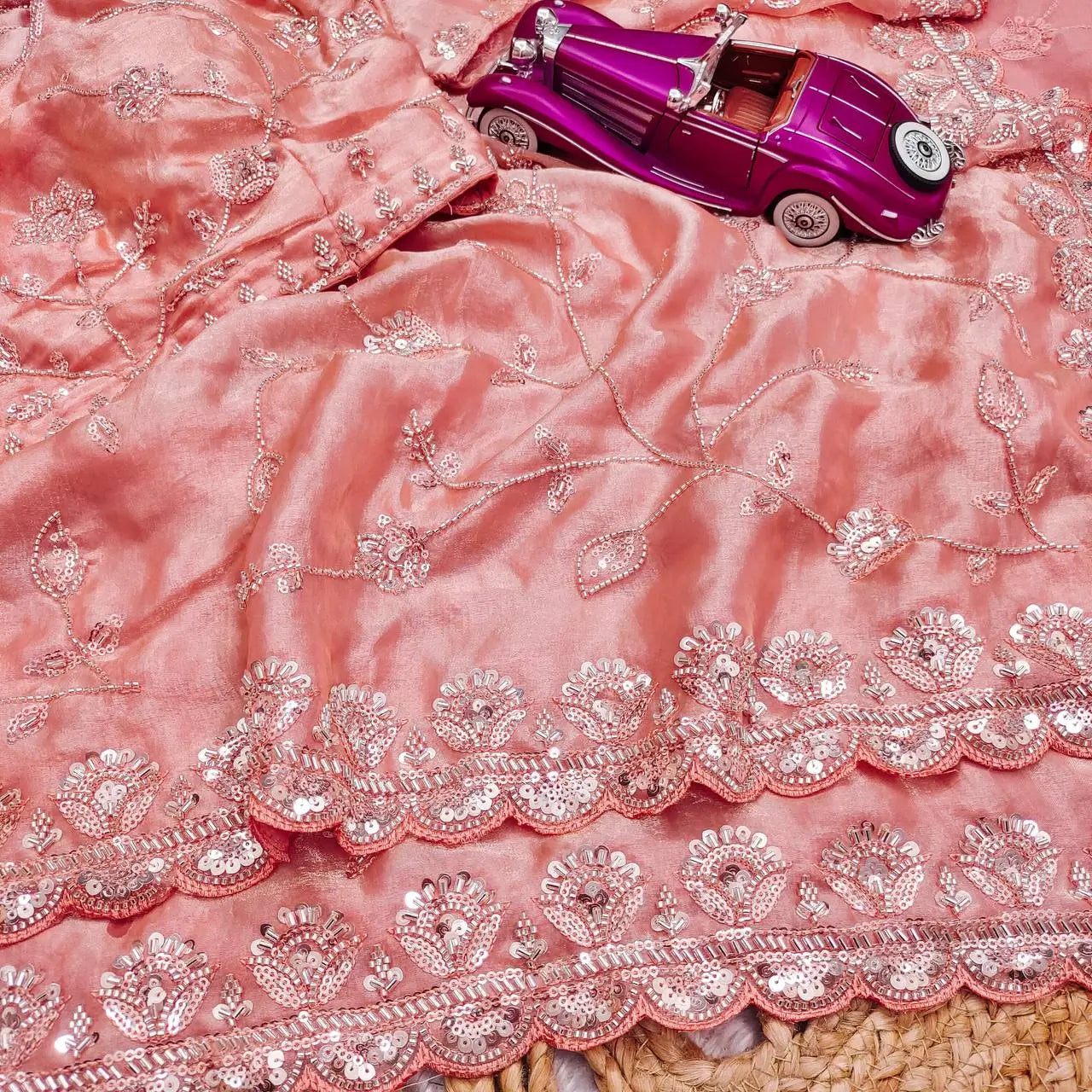 Premium Two Tone Silk Saree with Beads Work for Festive and Wedding Wear
