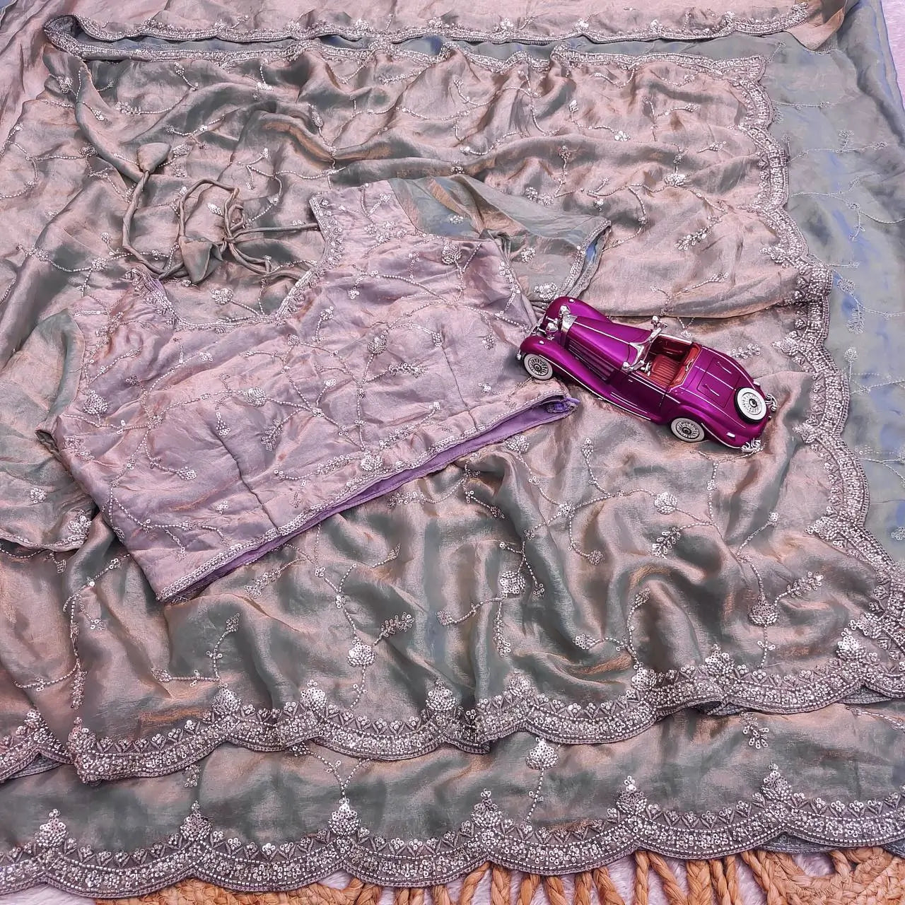 Premium Two Tone Silk Saree with Beads Work for Festive and Wedding Wear
