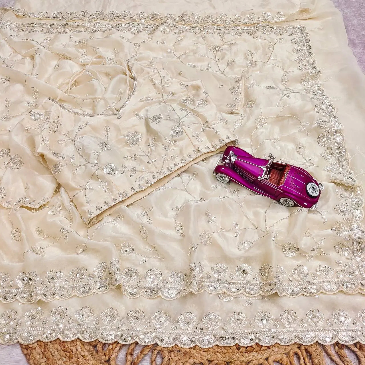 Premium Two Tone Silk Saree with Beads Work for Festive and Wedding Wear