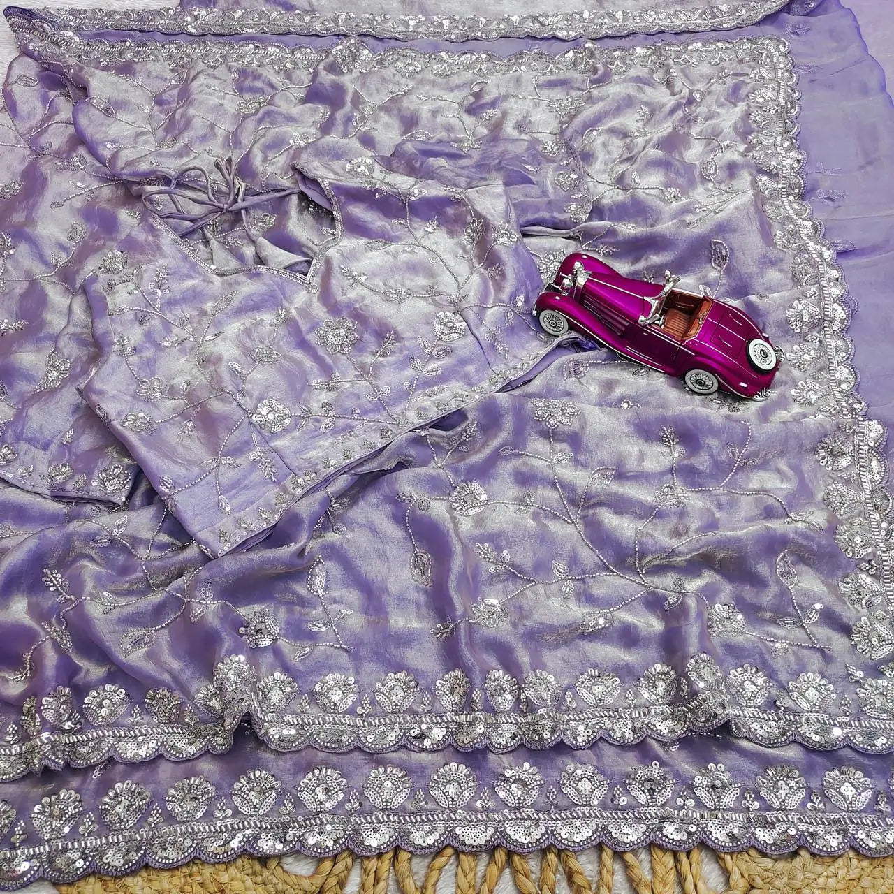 Premium Two Tone Silk Saree with Beads Work for Festive and Wedding Wear