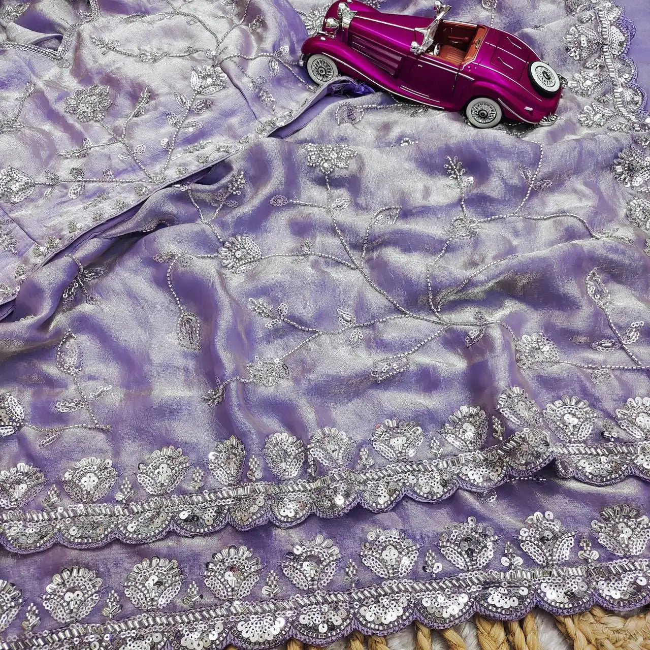 Premium Two Tone Silk Saree with Beads Work for Festive and Wedding Wear