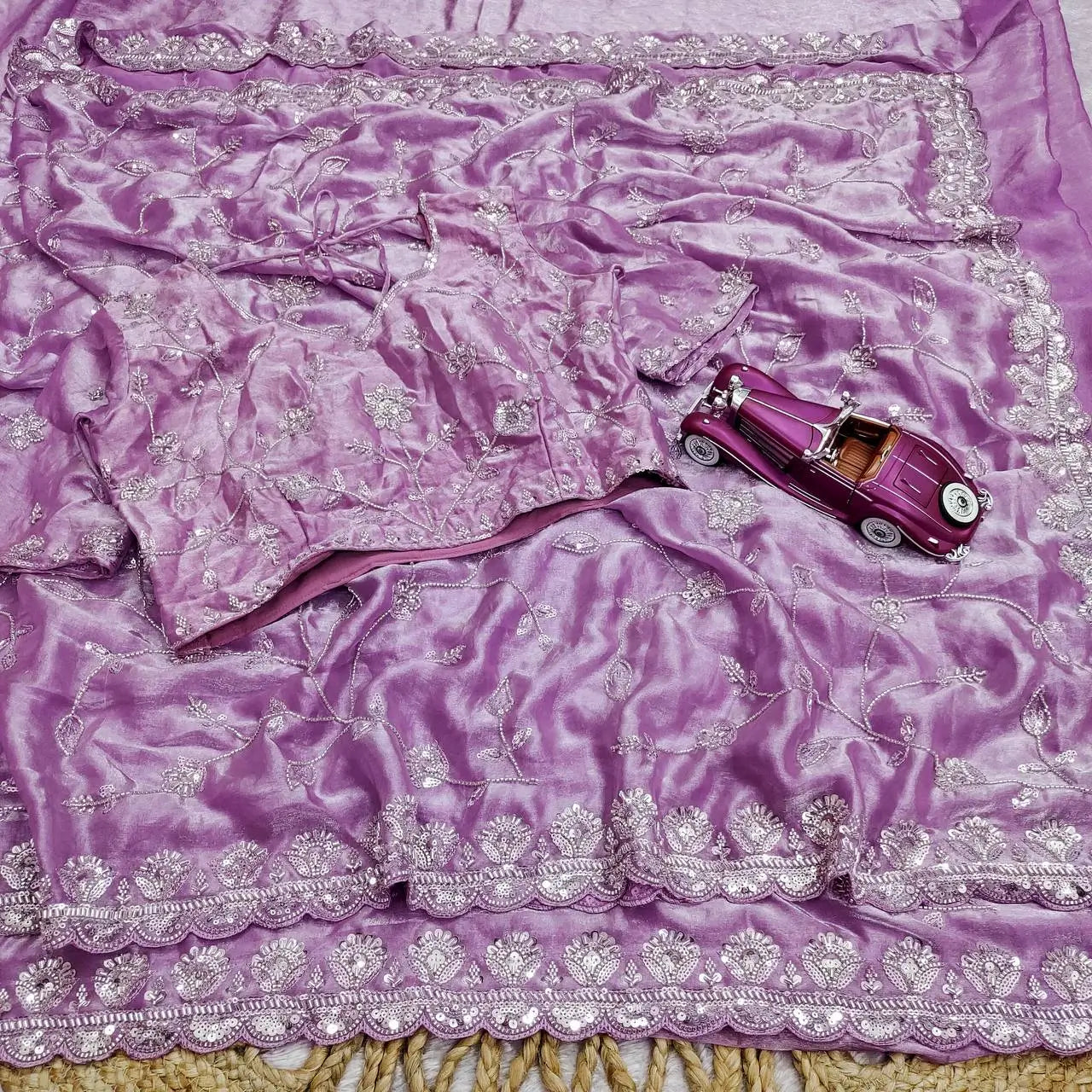 Premium Two Tone Silk Saree with Beads Work for Festive and Wedding Wear