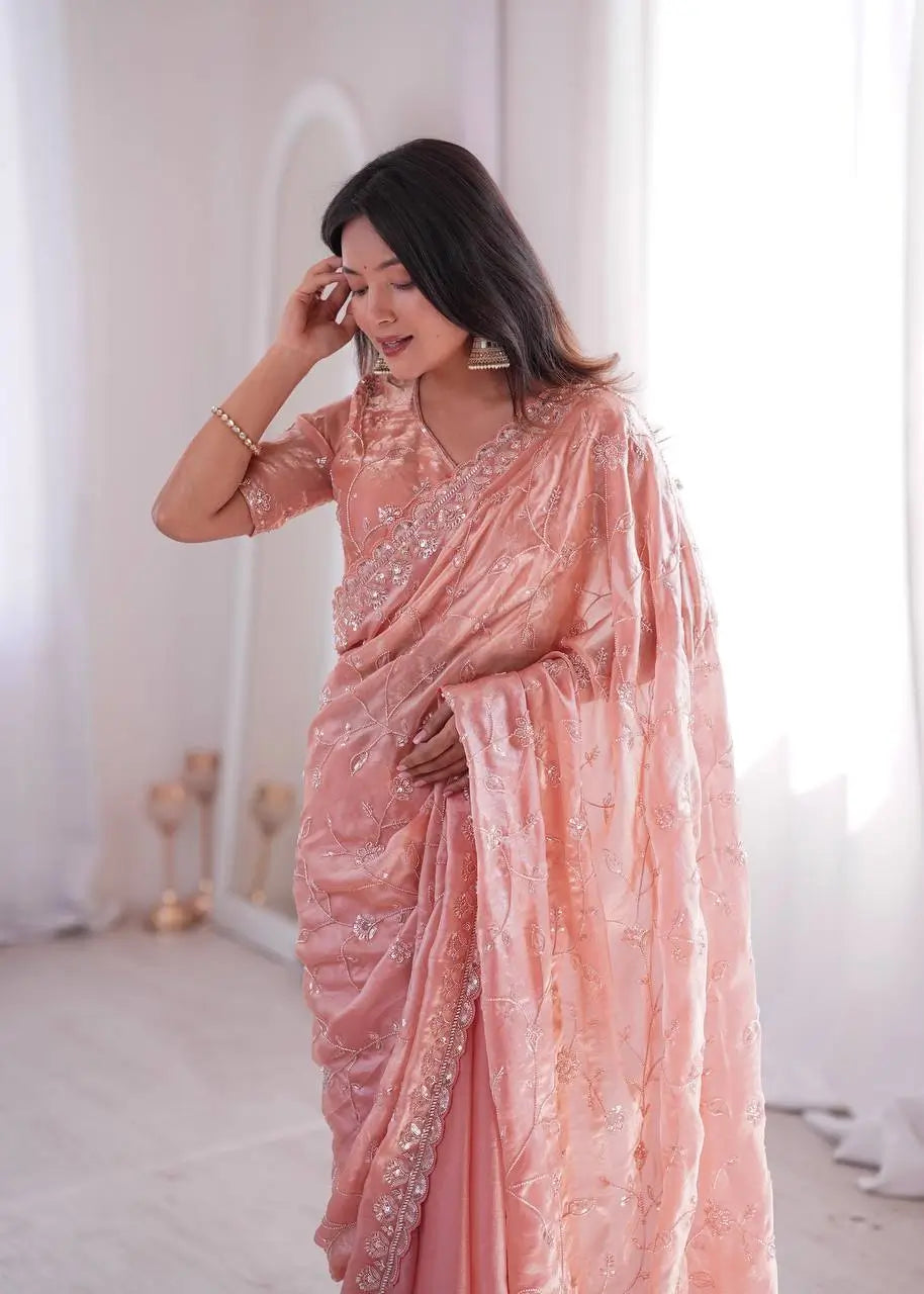 Premium Two Tone Silk Saree with Beads Work for Festive and Wedding Wear