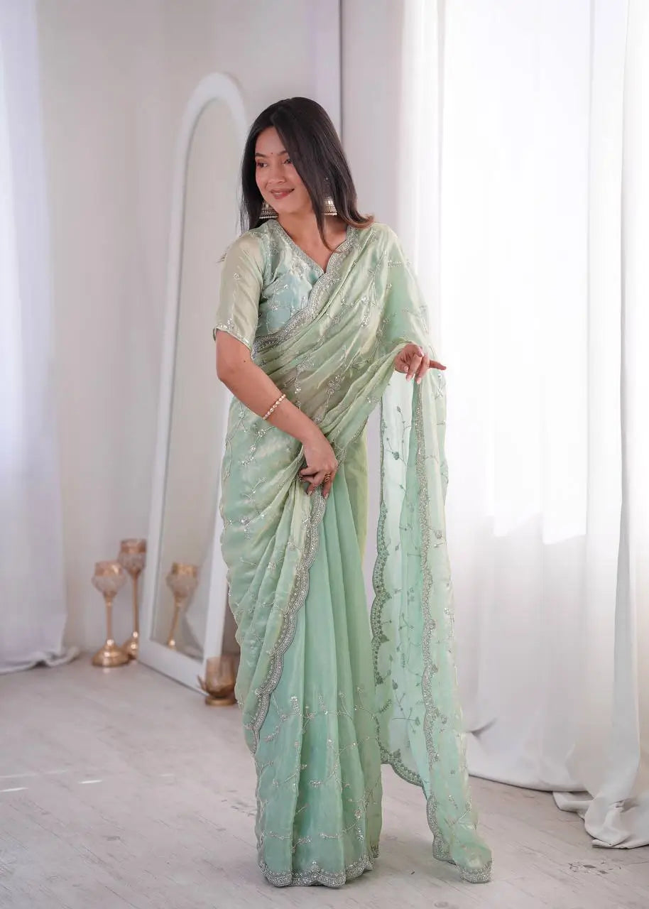 Premium Two Tone Silk Saree with Beads Work for Festive and Wedding Wear
