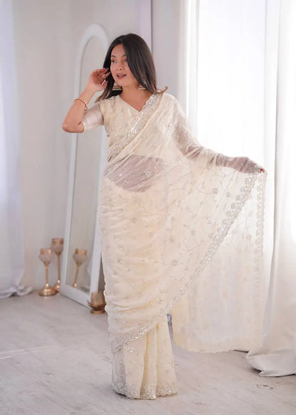 Premium Two Tone Silk Saree with Beads Work for Festive and Wedding Wear
