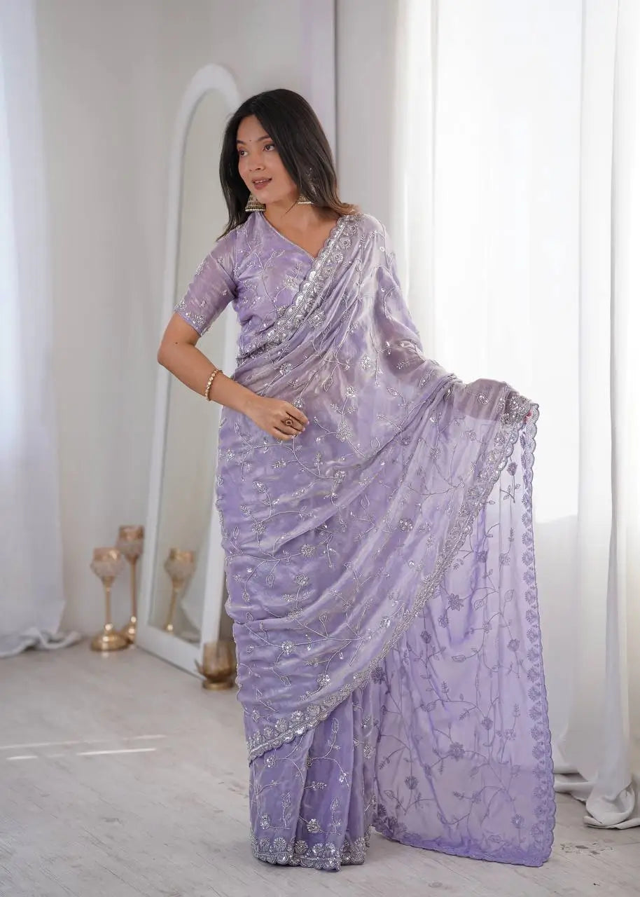Premium Two Tone Silk Saree with Beads Work for Festive and Wedding Wear