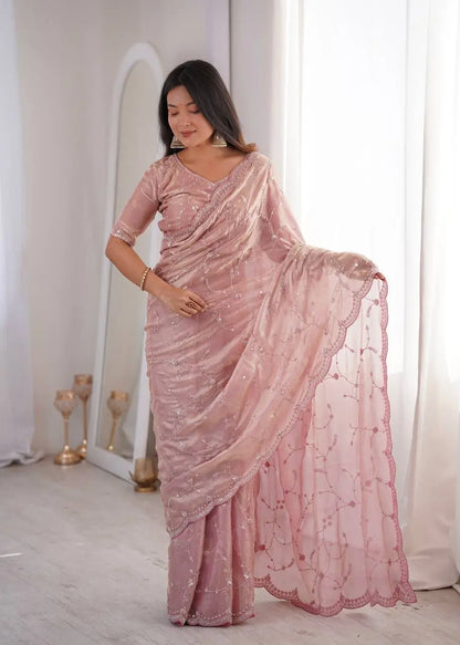 Premium Two Tone Silk Saree with Beads Work for Festive and Wedding Wear