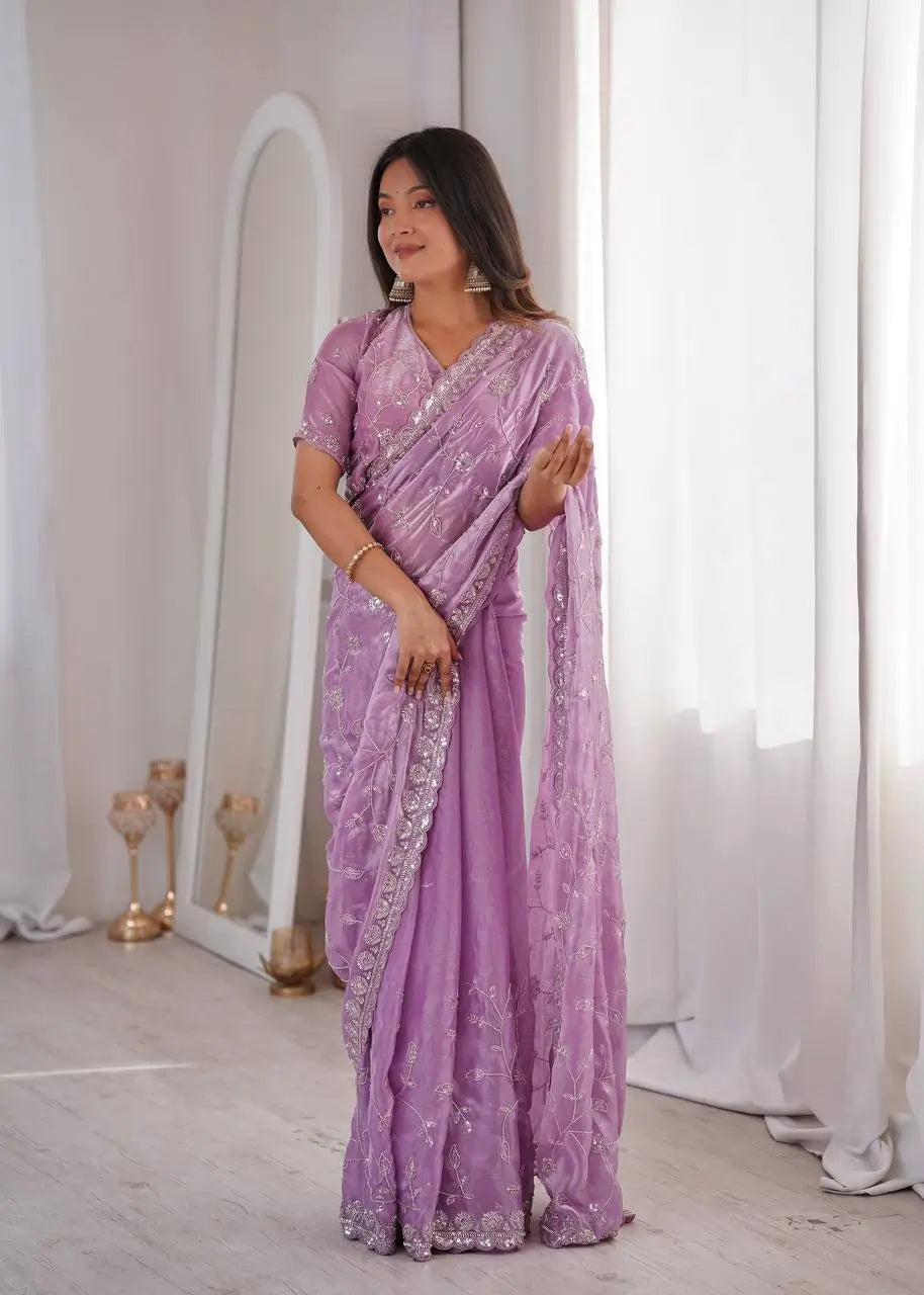 Premium Two Tone Silk Saree with Beads Work for Festive and Wedding Wear