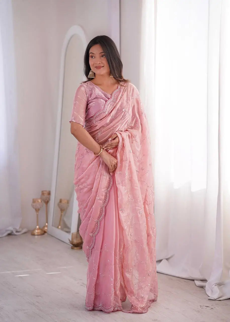Premium Two Tone Silk Saree with Beads Work for Festive and Wedding Wear