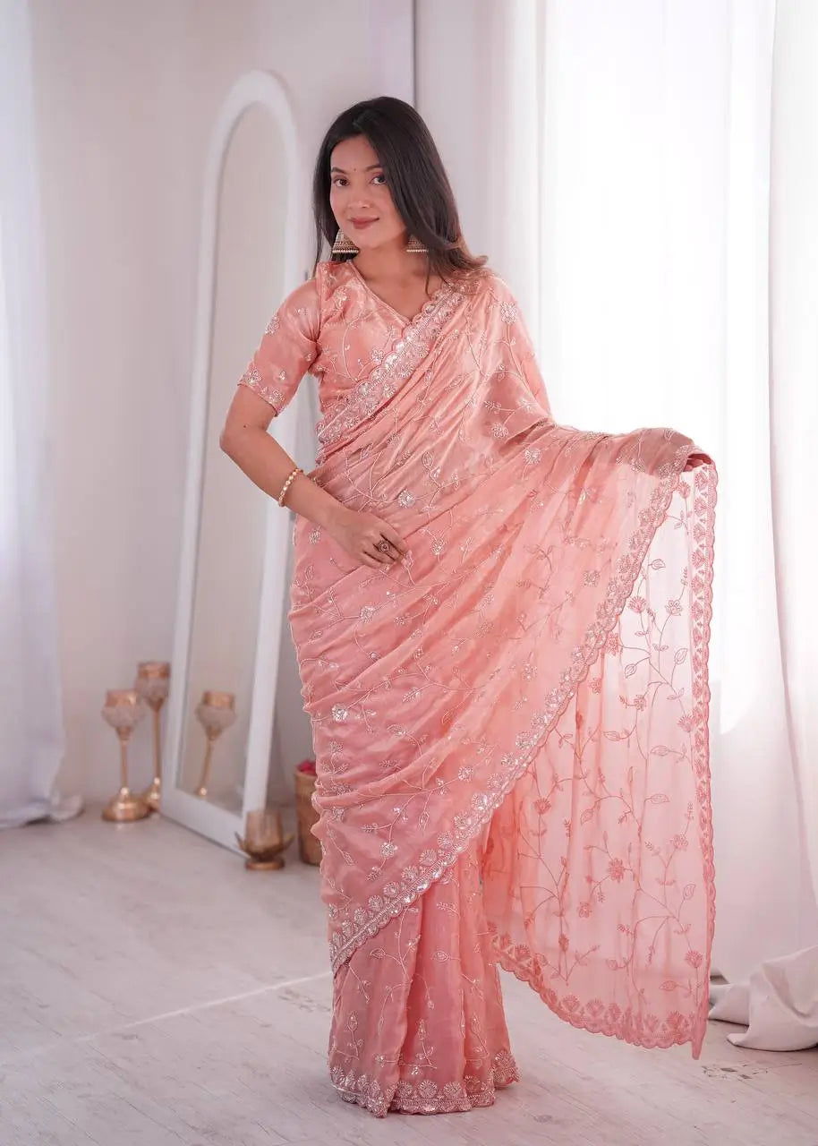 Premium Two Tone Silk Saree with Beads Work for Festive and Wedding Wear