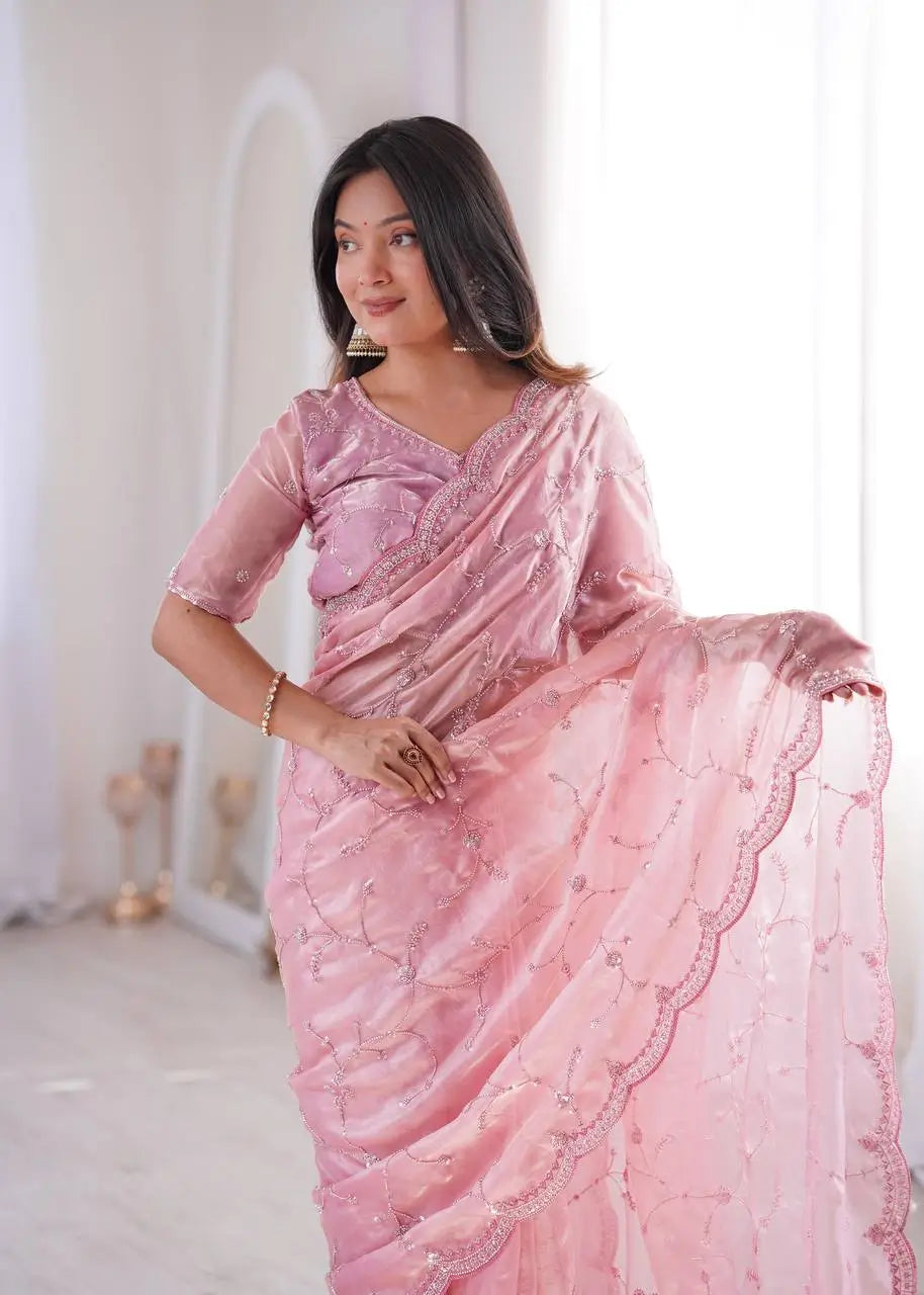 Premium Two Tone Silk Saree with Beads Work for Festive and Wedding Wear