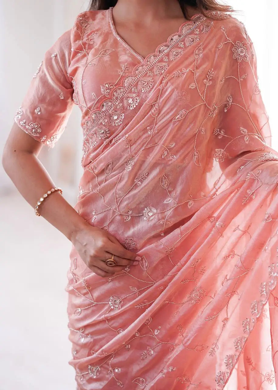 Premium Two Tone Silk Saree with Beads Work for Festive and Wedding Wear